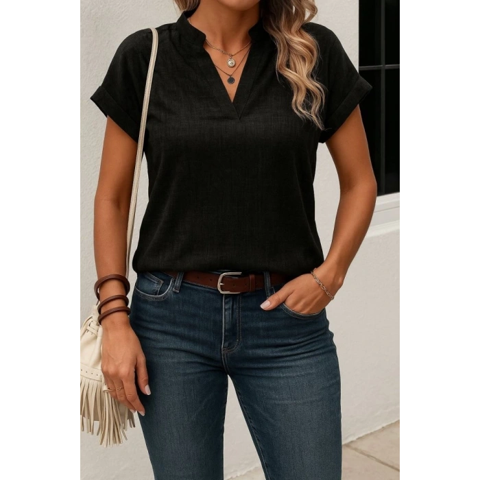 Kadın Kısa Kollu Hakim Yaka Sofya Bluz