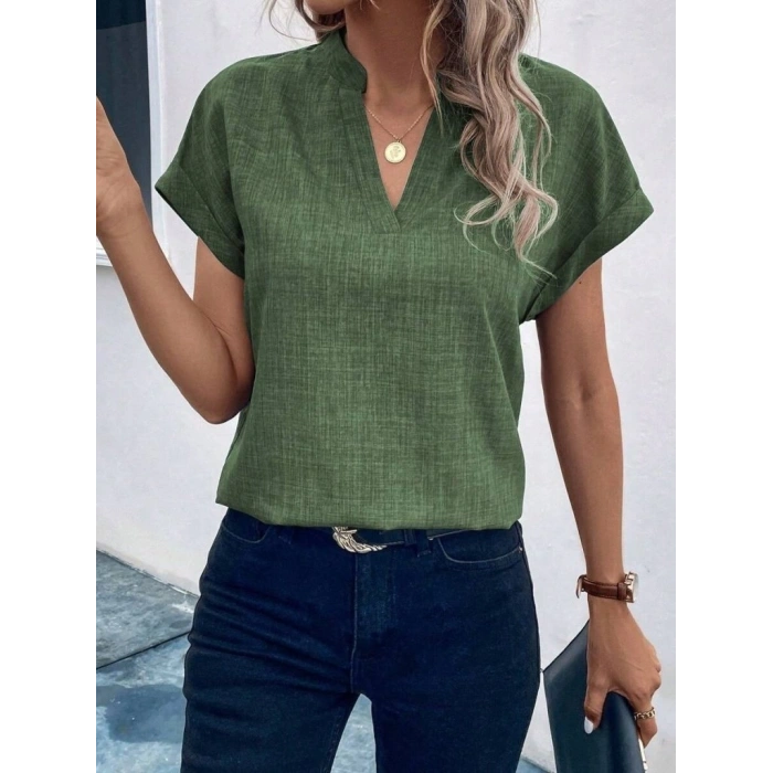 Kadın Kısa Kollu Hakim Yaka Sofya Bluz