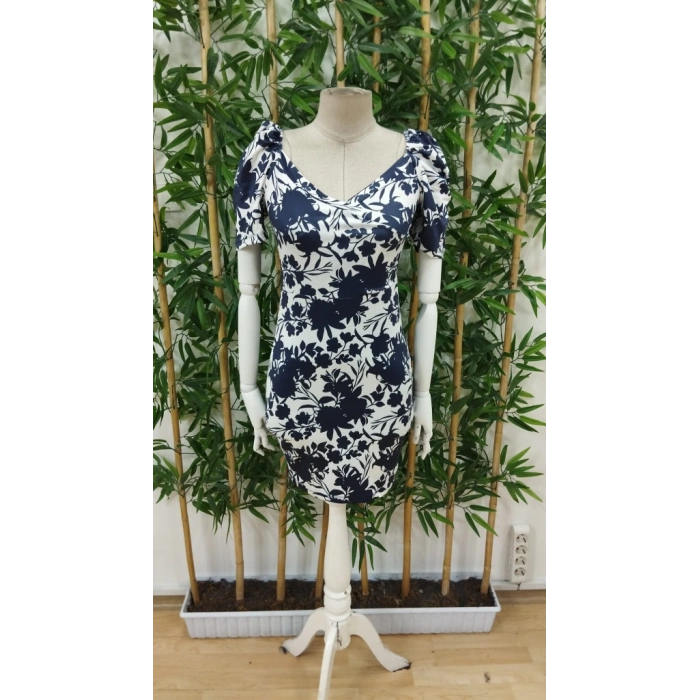 Kadın Kısa Kollu Kruvaze Yakalı çiçek Baskılı Süprem Elbise