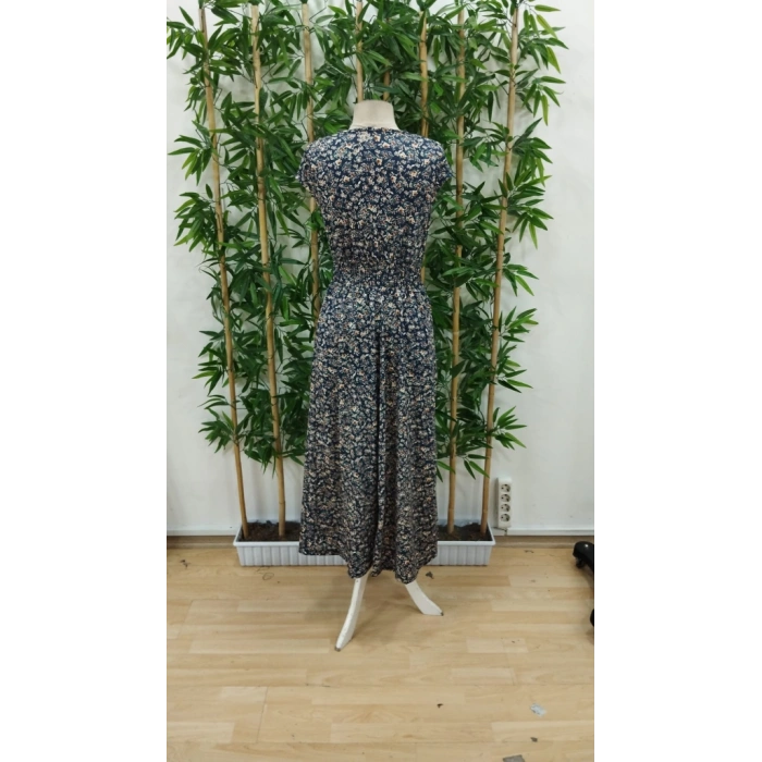 Kadın Kısa Kollu Kruvaze Yakalı çiçek Desenli Belden Lastikli Süprem Uzun Elbise