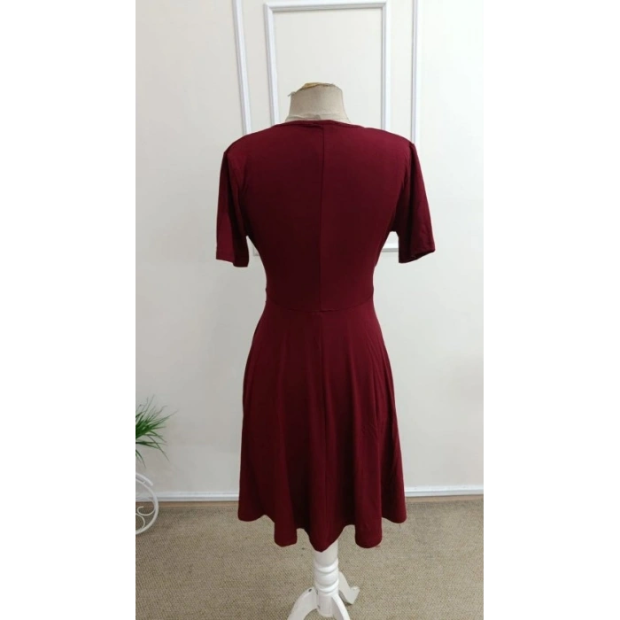 Kadın Kısa Kollu Kruvaze Yakalı önden Toka Detaylı Kısa Viskon Elbise