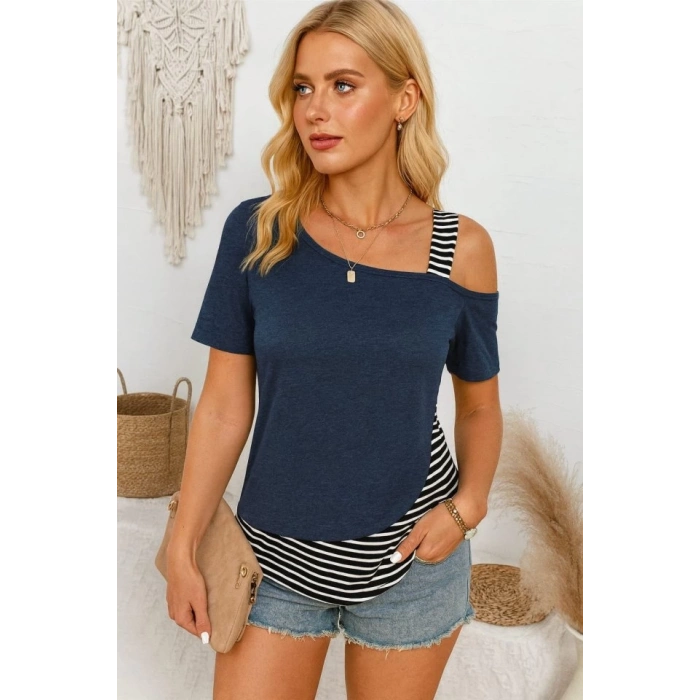 Kadın Kısa Kollu Omuzdan Askılı Viskon Bluz