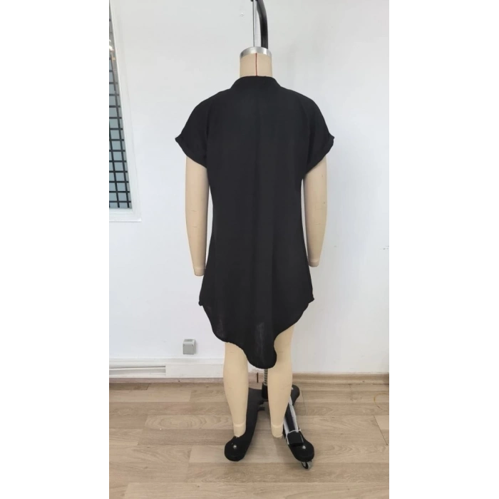 Kadın Kısa Kollu önden Düğmeli Ithal Keten Elbise