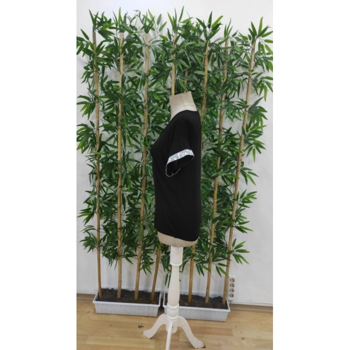 Kadın Kısa Kollu önden Fermuarlı Kol Ucu ışıltılı Viskon Bluz