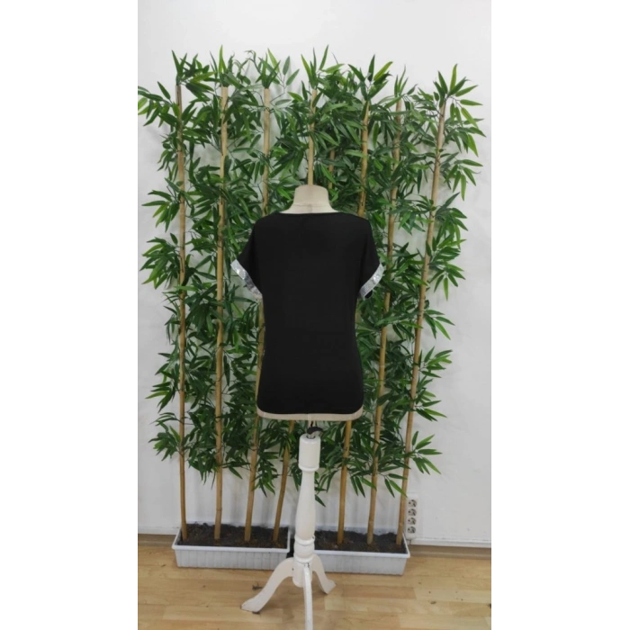 Kadın Kısa Kollu önden Fermuarlı Kol Ucu ışıltılı Viskon Bluz