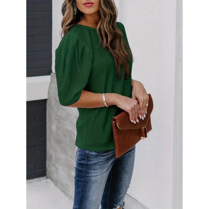Kadın Kısa Kollu Pileli Balın Kol Bürümcük Bluz