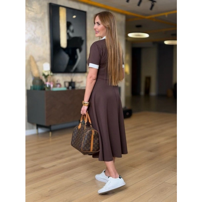 Kadın Kısa Kollu Ribana Ve Fermuar Detay Midi Boy Elbise