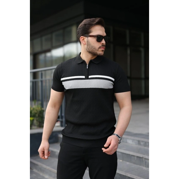 Erkek Örgü Desenli Renkli Kısa Kollu Triko Tişört