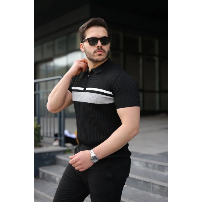 Erkek Örgü Desenli Renkli Kısa Kollu Triko Tişört