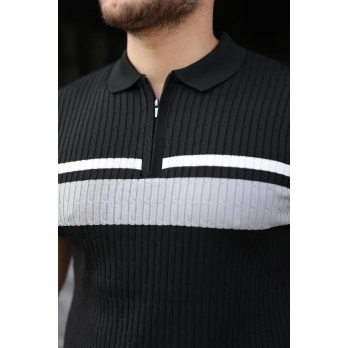 Erkek Örgü Desenli Renkli Kısa Kollu Triko Tişört