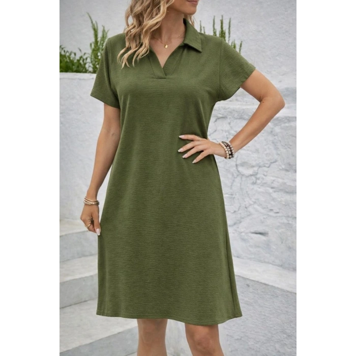 Kadın Kısa Kollu V Yaka Aerobin Kumaş Diz üstü Elbise