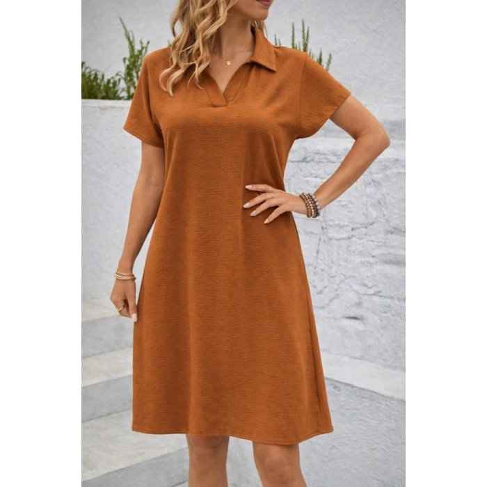 Kadın Kısa Kollu V Yaka Aerobin Kumaş Diz üstü Elbise