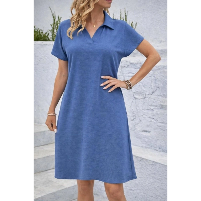 Kadın Kısa Kollu V Yaka Aerobin Kumaş Diz üstü Elbise
