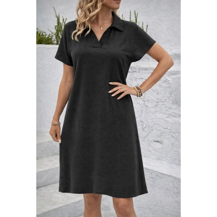 Kadın Kısa Kollu V Yaka Aerobin Kumaş Diz üstü Elbise