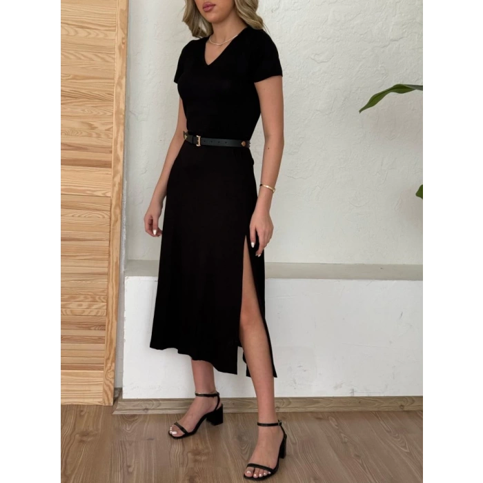 Kadın Kısa Kollu V Yaka Maxi Boy Elbise 124 Cm