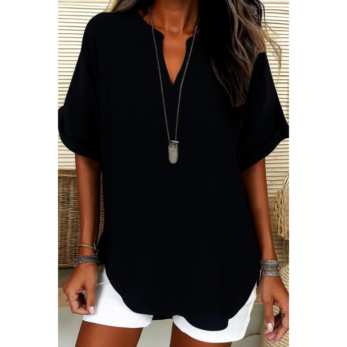 Kadın Kısa Kollu V Yakalı Aerobin Bluz