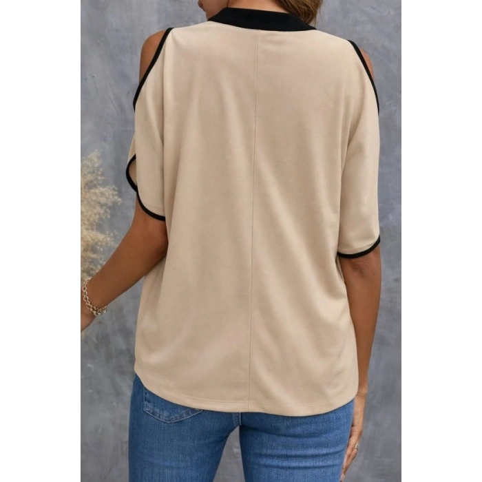 Kadın Kısa Kollu V Yakalı Ithal Krep Bluz