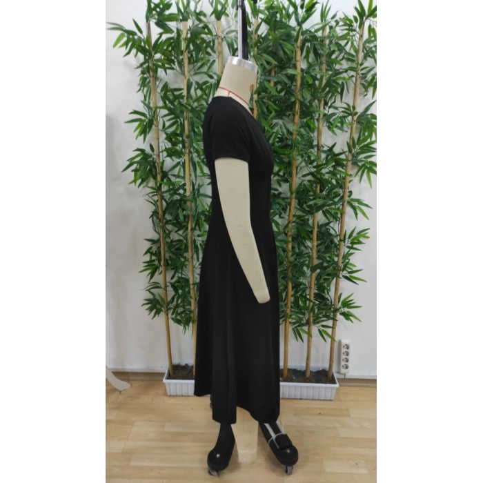 Kadın Kısa Kollu V Yakalı önden Pileli Janjan Krep Elbise