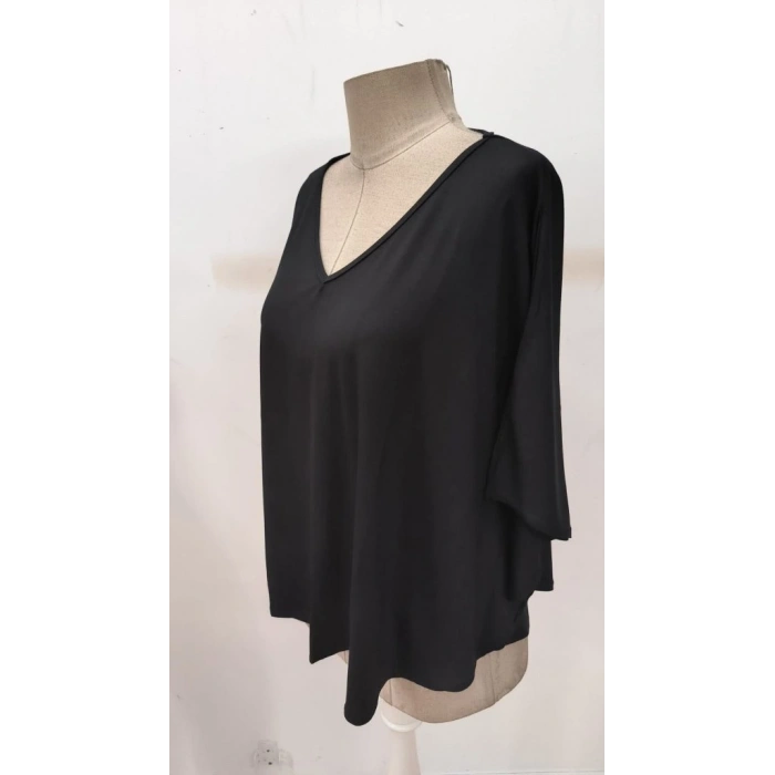 Kadın Kısa Kollu V Yakalı Salaş Viskon Bluz