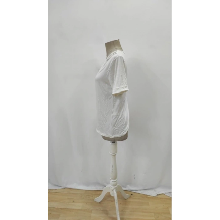 Kadın Kısa Kollu V Yakalı şerit Detaylı Viskon Bluz