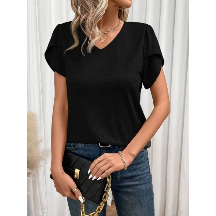 Kadın Kısa Kollu V Yakalı Viskon Bluz