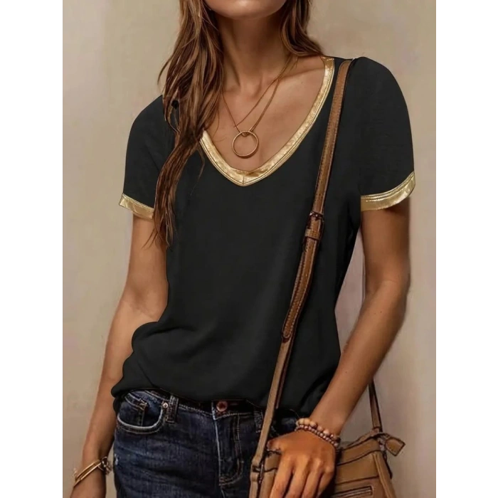 Kadın Kısa Kollu V Yakalı Viskon Bluz