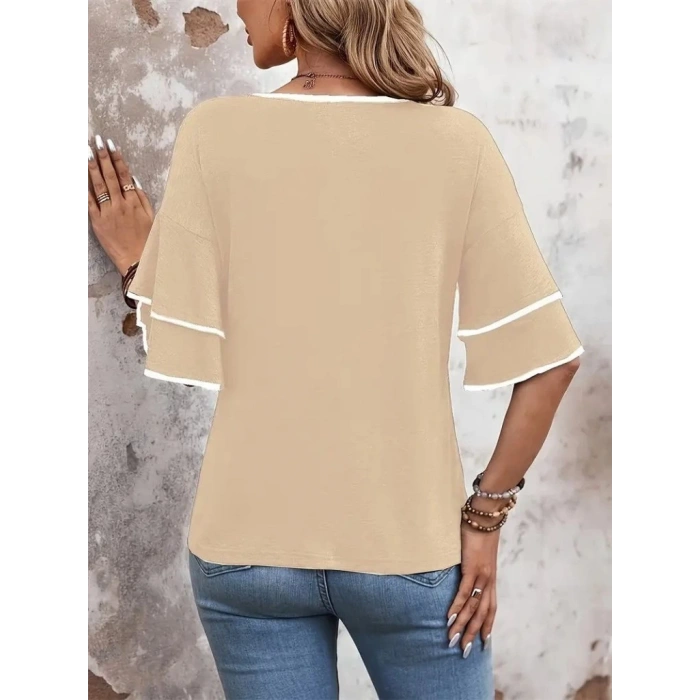 Kadın Kısa Kollu V Yakalı Viskon Bluz