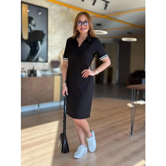 Kadın Kısa Kollu V Yakalı Viskon Iki Iplik Elbise