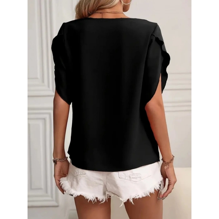 Kadın Kısa Kollu Yaka Ve Kol Detay Jesica Bluz