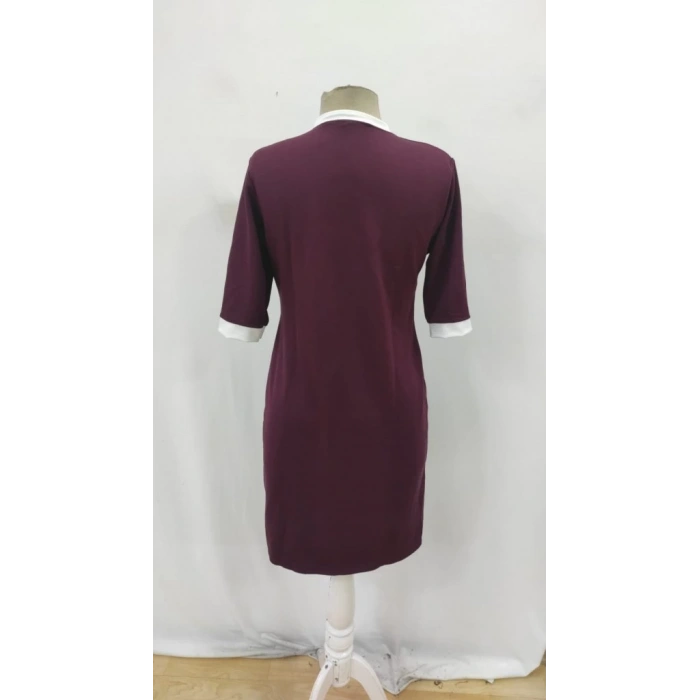 Kadın Kısa Kollu Yakadan Fermuarlı Cepli Yandan Yırtmaçlı Viskon Elbise