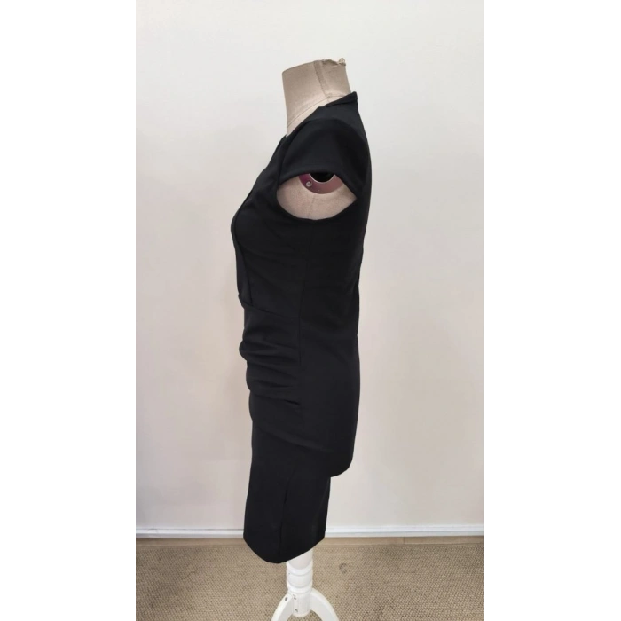 Kadın Kısa Kollu Yakası Asimetrik Kısa Ithal Krep Elbise