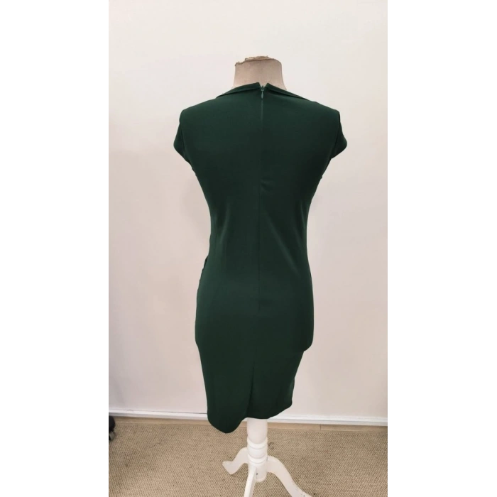 Kadın Kısa Kollu Yakası Asimetrik Kısa Ithal Krep Elbise