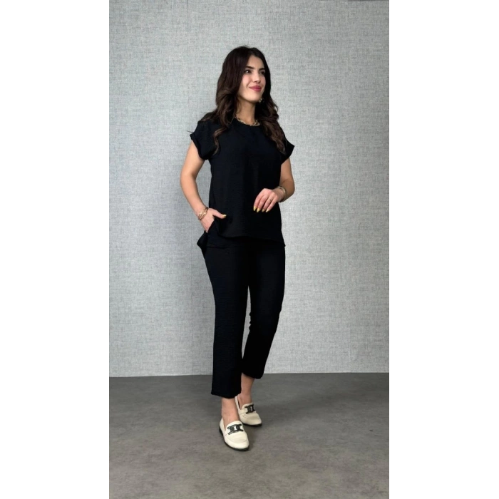 Kadın Kısa Kollu Yuvarlak Yaka Aerobin Bluz Ve Pantolon Ikili Takım