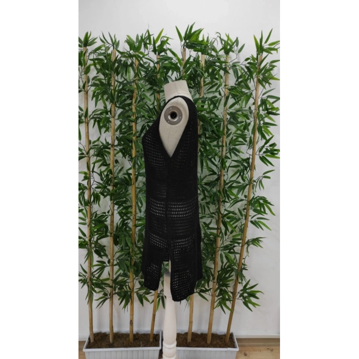 Kadın Kolsuz Derin Sırt Dekolteli Ajurlu Triko Pareo