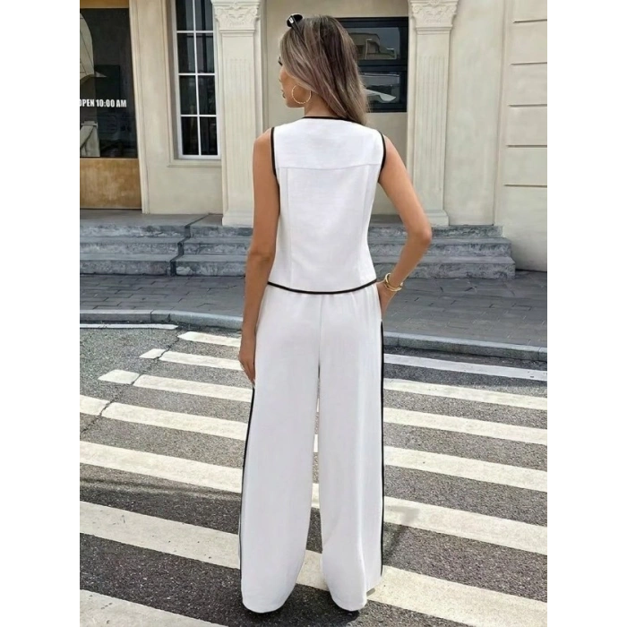 Kadın Kolsuz önü Düğmeli Yelek Ve Pantolon Ikili Takım