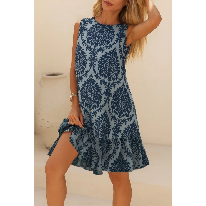 Kadın Kolsuz Sırttan Bağlamalı Fırfırlı Leopar Desenli Süprem Elbise