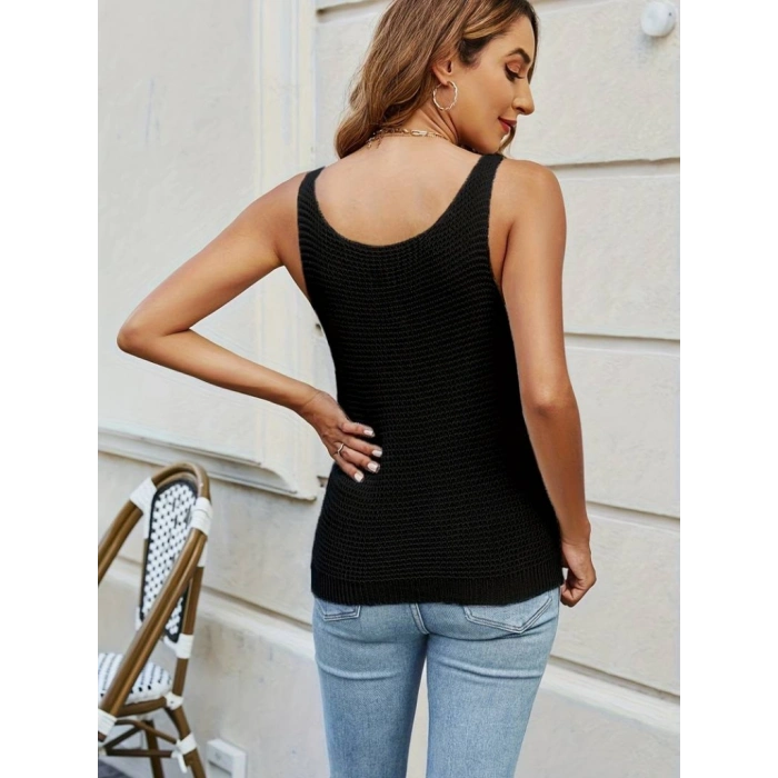 Kadın Kolsuz U Yaka Askılı Triko Bluz