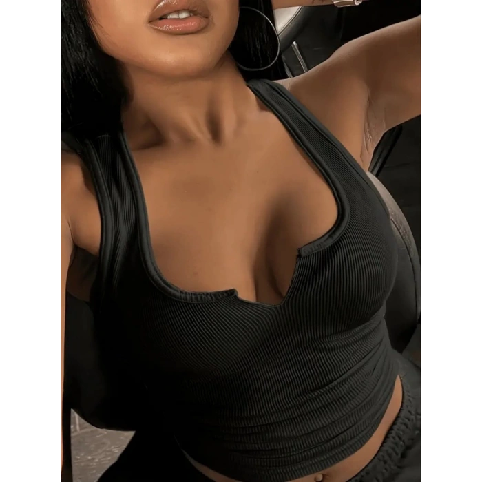 Kadın Kolsuz V Yakalı Kaşkorse Bluz