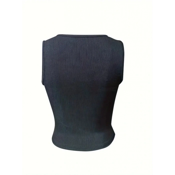 Kadın Kolsuz V Yakalı Kaşkorse Bluz