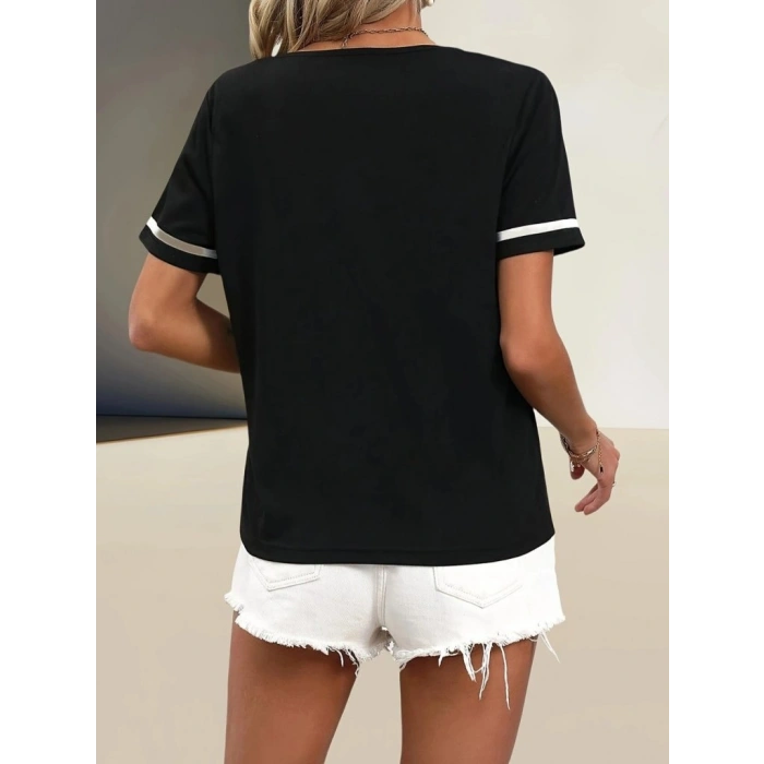 Kadın Kosa Kollu Ribanalı V Yaka Ve Kol Detaylı Viskon Bluz