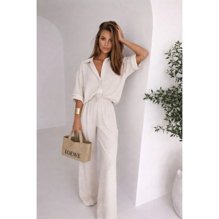 Kadın Krep Kumaş Gömlek Ve Ispanyol Paça Pantolon Ikili Takım