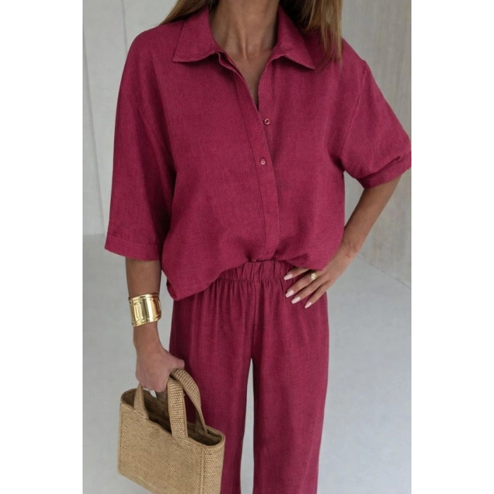 Kadın Krep Kumaş Gömlek Ve Ispanyol Paça Pantolon Ikili Takım