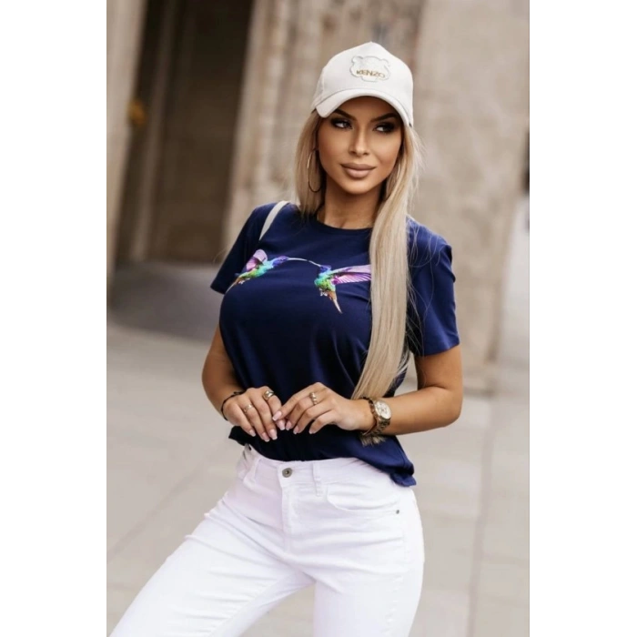 Kadın Kuş Desenli Süprem T-shirt