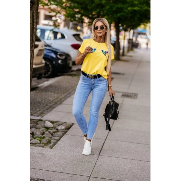 Kadın Kuş Desenli Süprem T-shirt