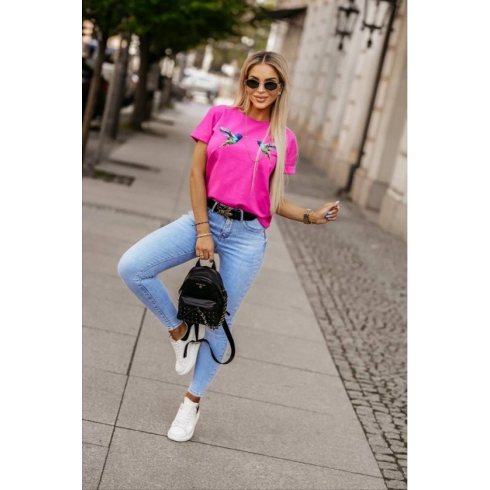 Kadın Kuş Desenli Süprem T-shirt