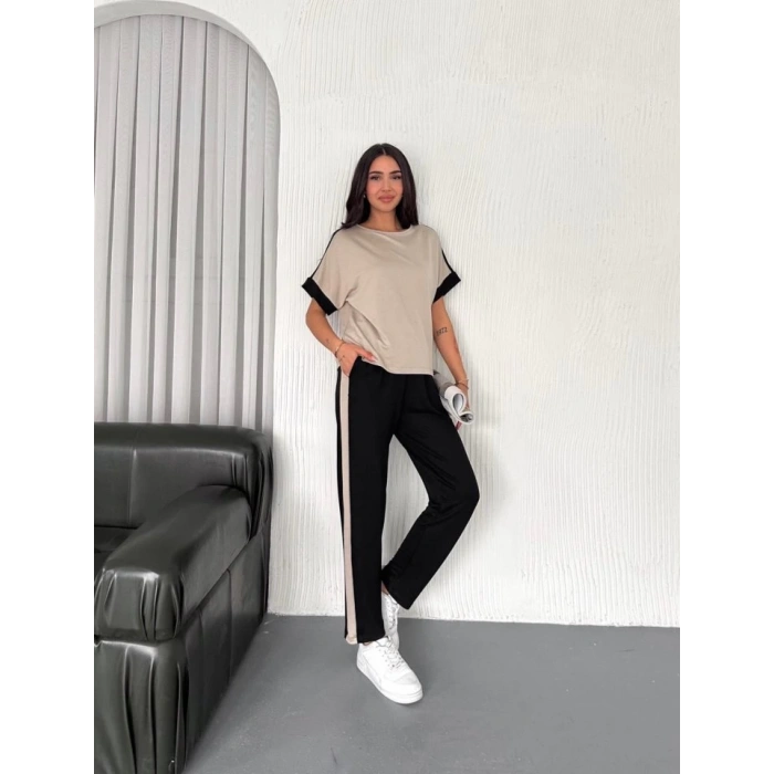Kadın Modal Dokulu Kumaş Yanı şeritli Takım