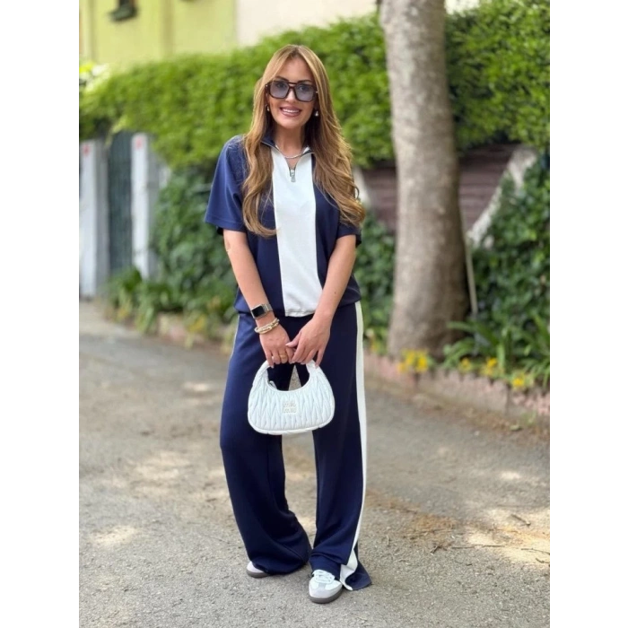 Kadın Modal Kumaş Yakası Fermuarlı şerit Detaylı Takım