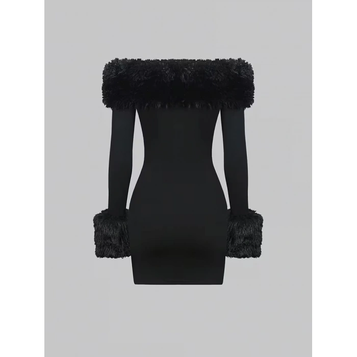 Kadın Modanna Kürk Yakalı Kısa Modal Elbise