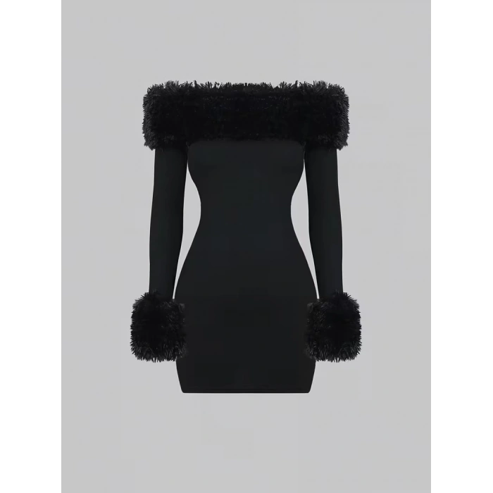 Kadın Modanna Kürk Yakalı Kısa Modal Elbise