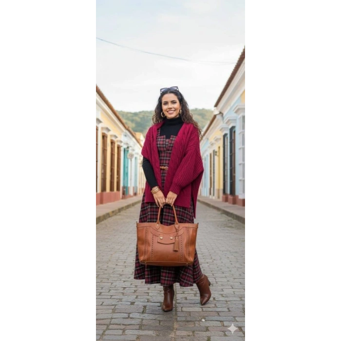 Kadın Omuz Askılı Full Ekose Detay Elbise